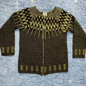 VINTAGE Full Zip Argyle Diamond Acrylic Sweater Size Small Women’s Gray 90s